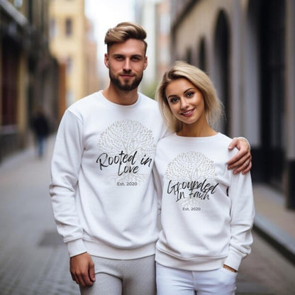Rooted In Love & Grounded In Faith Full Sleeve Couple T-Shirts