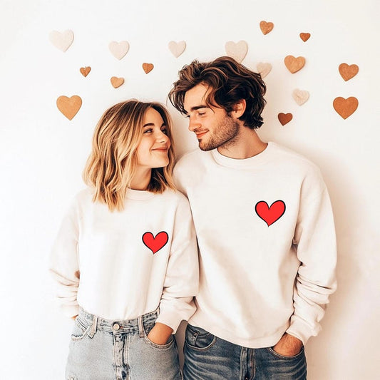 Red Heart Long Sleeve Couple T-Shirts