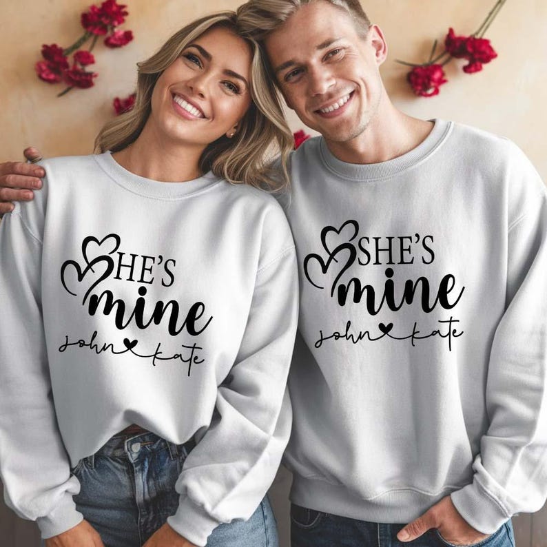 Custom Names With He's Mine & She's Mine Long Sleeve Couple T-Shirts