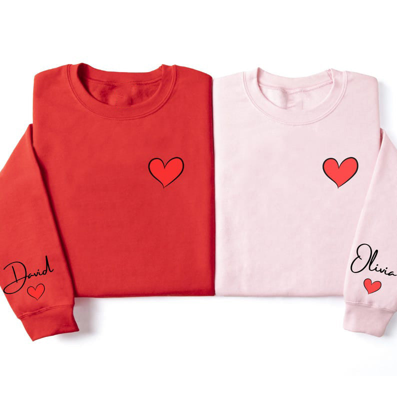 Red Heart Long Sleeve Couple T-Shirts