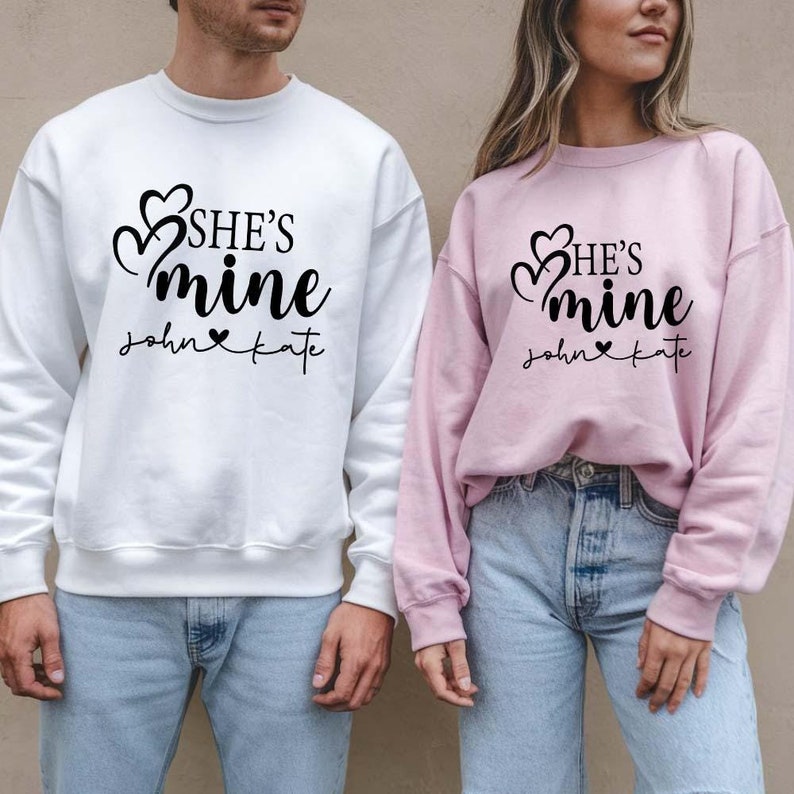Custom Names With He's Mine & She's Mine Long Sleeve Couple T-Shirts