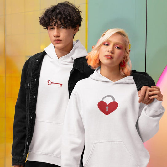 Red Key & Heart Lock Theme Hoodies for Couple