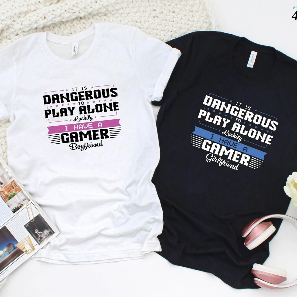 Dangerous Play Along Gamer Short Sleeve T-Shirts for Couple