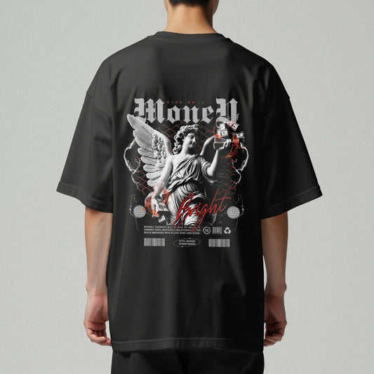 Black Oversized Graphic T-Shirt with Renaissance Inspired Print
