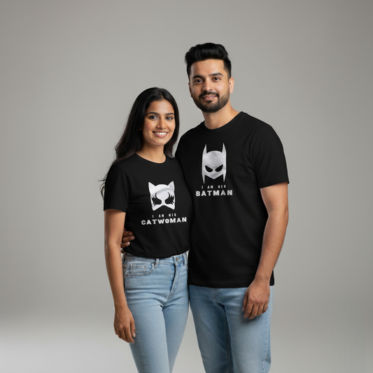 Batman and Catwoman matching couple T-shirts.