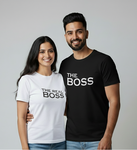 "THE BOSS / THE REAL BOSS" matching couple T-shirts!