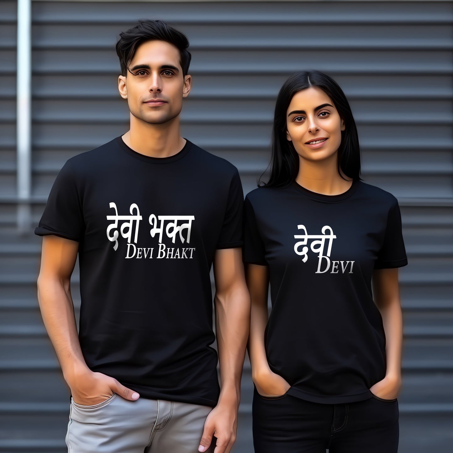 Devi & Devi Bhakt Theme Couple T-Shirts - Short Sleeve
