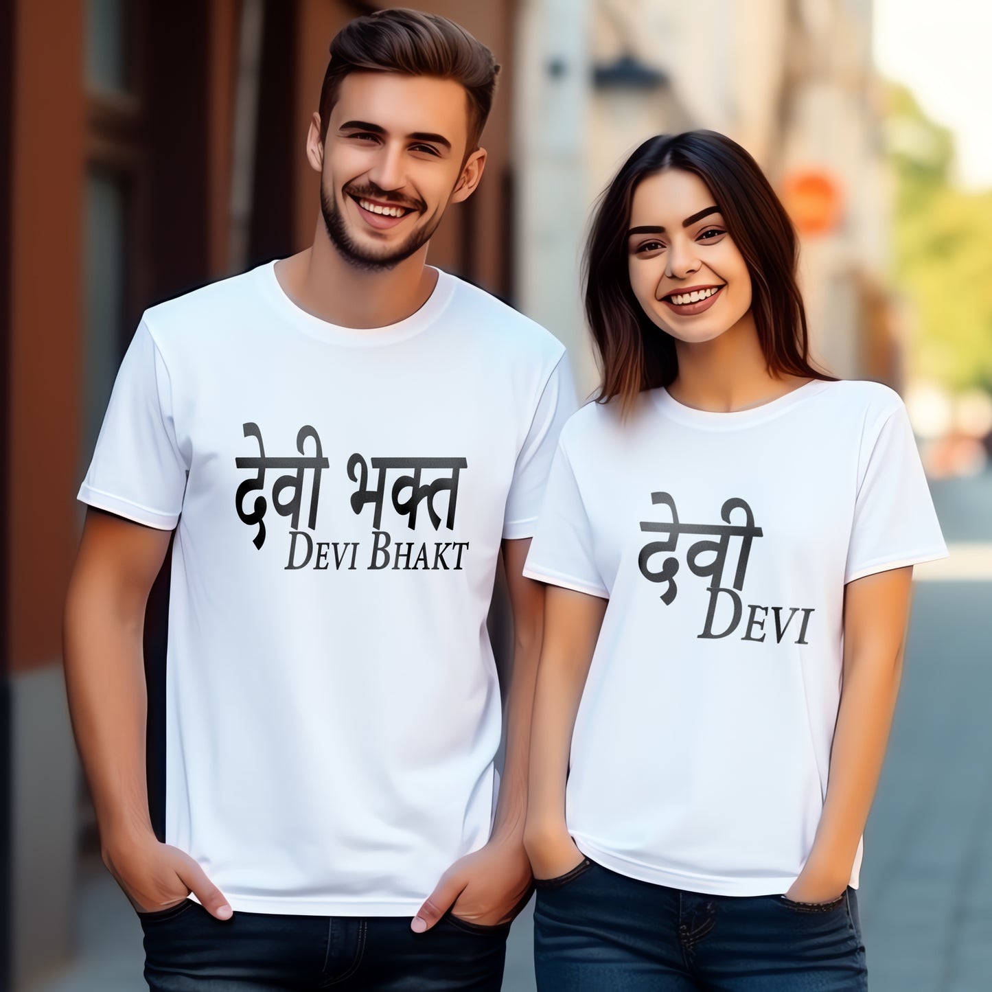Devi & Devi Bhakt Theme Couple T-Shirts - Short Sleeve