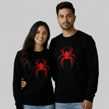 Matching Black Spider Logo Couple Sweatshirts | Red Spider Graphic Crewneck Set