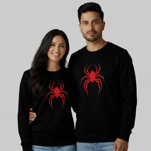 Matching Black Spider Logo Couple Sweatshirts | Red Spider Graphic Crewneck Set